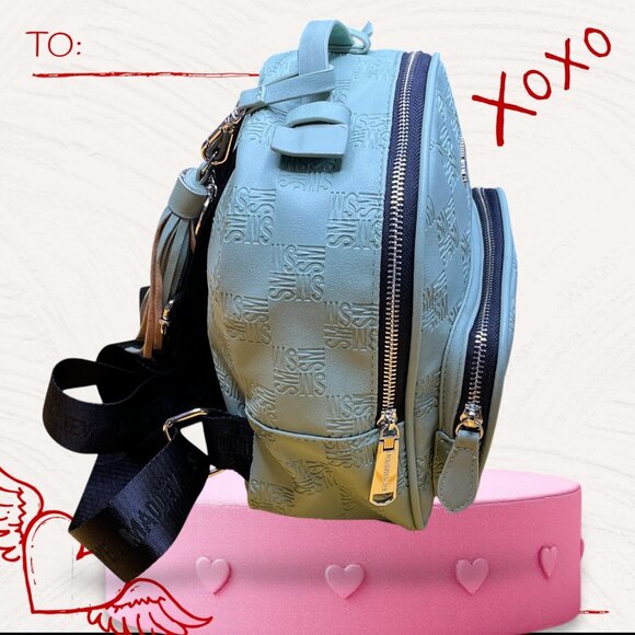 Steve Madden Embossed Mint Green Mini Backpack With Tassel - Picture 5 of 8